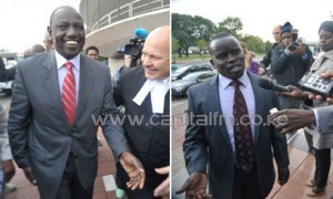 Ruto and Sang in the Hague when they appeared for their tria, in which they have denied Crimes Against Humanity Charges. CFM.