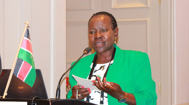 TVETs PS Esther Muoria delivers a keynote speech during a past event. Photo: Capital News Source: Facebook