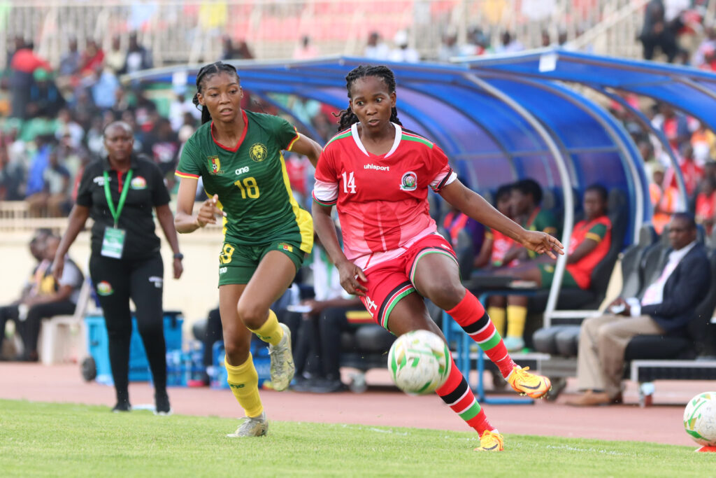 Esse Akida wheels away from Cameroon's Jeanette Ngock Yango. PHOTO/Timothy Olobulu