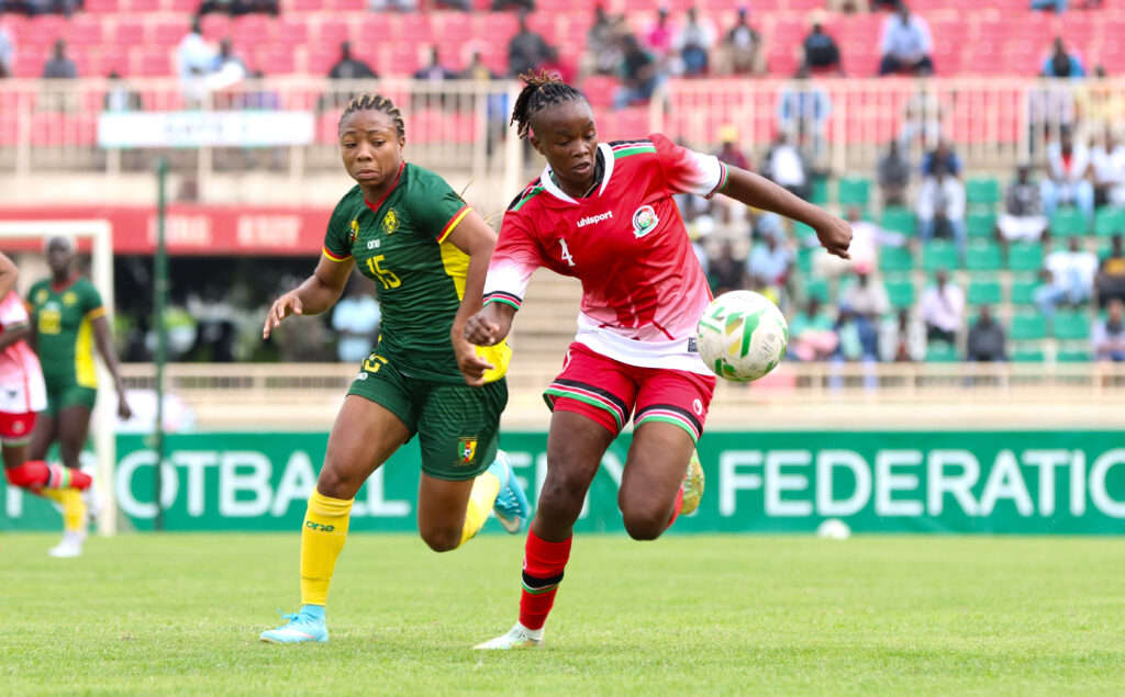 Cynthia Shilwatso in crisp control as Cameroon's Achta Toko Ndjoya tries to close in. PHOTO/Timothy Olobulu