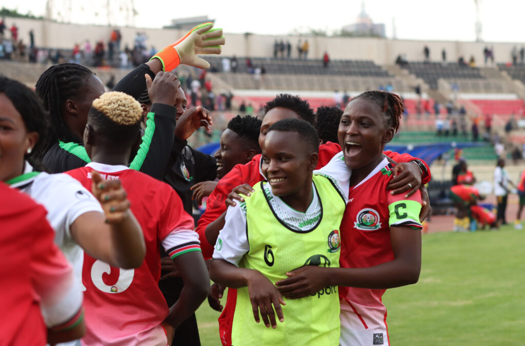 Skipper Ruth Ingotsi celebrating with teammates. PHOTO/Timothy Olobulu